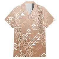 Hawaii Beige Kapa Hawaiian Shirt Vintage 'Ohe Kāpala Motifs Mix Plumeria Leis