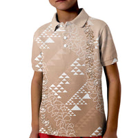 Hawaii Beige Kapa Kid Polo Shirt Vintage 'Ohe Kāpala Motifs Mix Plumeria Leis