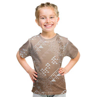 Hawaii Beige Kapa Kid T Shirt Vintage 'Ohe Kāpala Motifs Mix Plumeria Leis