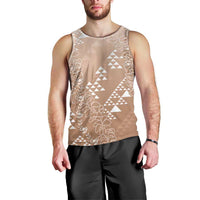 Hawaii Beige Kapa Men Tank Top Vintage 'Ohe Kāpala Motifs Mix Plumeria Leis