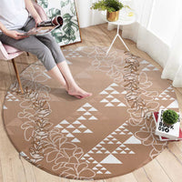 Hawaii Beige Kapa Round Carpet Vintage 'Ohe Kāpala Motifs Mix Plumeria Leis