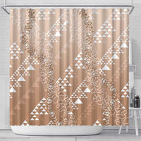 Hawaii Beige Kapa Shower Curtain Vintage 'Ohe Kāpala Motifs Mix Plumeria Leis