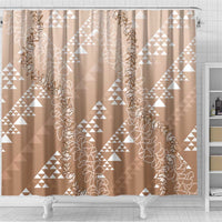 Hawaii Beige Kapa Shower Curtain Vintage 'Ohe Kāpala Motifs Mix Plumeria Leis