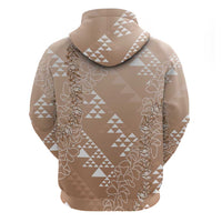 Hawaii Beige Kapa Zip Hoodie Vintage 'Ohe Kāpala Motifs Mix Plumeria Leis