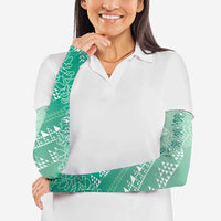Hawaii Jade Green Kapa Arm Sleeves Vintage 'Ohe Kāpala Motifs Mix Plumeria Leis