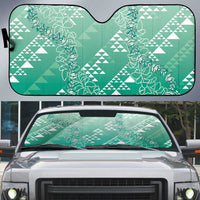 Hawaii Jade Green Kapa Auto Sun Shade Vintage 'Ohe Kāpala Motifs Mix Plumeria Leis