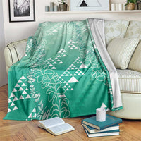Hawaii Jade Green Kapa Blanket Vintage 'Ohe Kāpala Motifs Mix Plumeria Leis