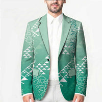 Hawaii Jade Green Kapa Blazer Vintage 'Ohe Kāpala Motifs Mix Plumeria Leis LT7 - Polynesian Pride