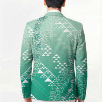 Hawaii Jade Green Kapa Blazer Vintage 'Ohe Kāpala Motifs Mix Plumeria Leis LT7 - Polynesian Pride