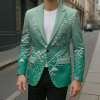 Hawaii Jade Green Kapa Blazer Vintage 'Ohe Kāpala Motifs Mix Plumeria Leis LT7 - Polynesian Pride