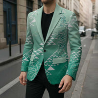 Hawaii Jade Green Kapa Blazer Vintage 'Ohe Kāpala Motifs Mix Plumeria Leis LT7 - Polynesian Pride