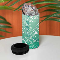 Hawaii Jade Green Kapa 4 in 1 Can Cooler Tumbler Vintage 'Ohe Kāpala Motifs Mix Plumeria Leis