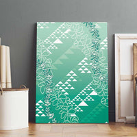 Hawaii Jade Green Kapa Canvas Wall Art Vintage 'Ohe Kāpala Motifs Mix Plumeria Leis