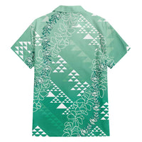 Hawaii Jade Green Kapa Family Matching Off Shoulder Short Dress and Hawaiian Shirt Vintage 'Ohe Kāpala Motifs Mix Plumeria Leis LT7 - Polynesian Pride