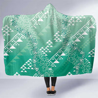 Hawaii Jade Green Kapa Hooded Blanket Vintage 'Ohe Kāpala Motifs Mix Plumeria Leis