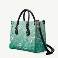 Hawaii Jade Green Kapa Leather Bag Vintage 'Ohe Kāpala Motifs Mix Plumeria Leis