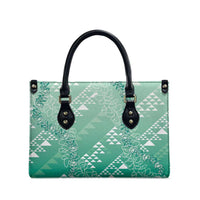 Hawaii Jade Green Kapa Leather Bag Vintage 'Ohe Kāpala Motifs Mix Plumeria Leis