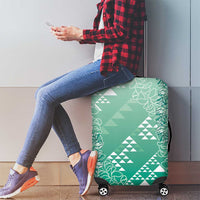 Hawaii Jade Green Kapa Luggage Cover Vintage 'Ohe Kāpala Motifs Mix Plumeria Leis