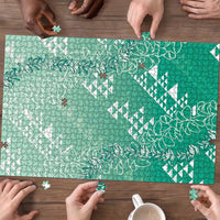 Hawaii Jade Green Kapa Puzzle Vintage 'Ohe Kāpala Motifs Mix Plumeria Leis