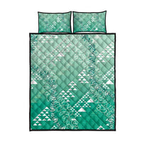Hawaii Jade Green Kapa Quilt Bed Set Vintage 'Ohe Kāpala Motifs Mix Plumeria Leis
