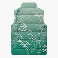 Hawaii Jade Green Kapa Sleeveless Puffer Jacket Vintage 'Ohe Kāpala Motifs Mix Plumeria Leis