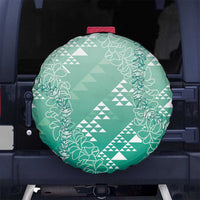Hawaii Jade Green Kapa Spare Tire Cover Vintage 'Ohe Kāpala Motifs Mix Plumeria Leis