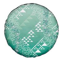 Hawaii Jade Green Kapa Spare Tire Cover Vintage 'Ohe Kāpala Motifs Mix Plumeria Leis