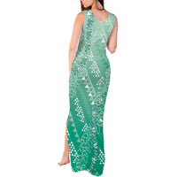 Hawaii Jade Green Kapa Tank Maxi Dress Vintage 'Ohe Kāpala Motifs Mix Plumeria Leis