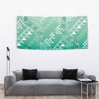 Hawaii Jade Green Kapa Tapestry Vintage 'Ohe Kāpala Motifs Mix Plumeria Leis