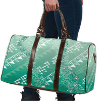 Hawaii Jade Green Kapa Travel Bag Vintage 'Ohe Kāpala Motifs Mix Plumeria Leis