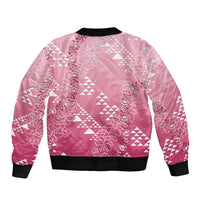 Hawaii Rose Pink Kapa Bomber Jacket Vintage 'Ohe Kāpala Motifs Mix Plumeria Leis LT7 - Polynesian Pride