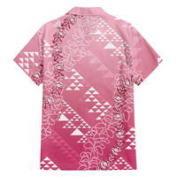 Hawaii Rose Pink Kapa Family Matching Off The Shoulder Long Sleeve Dress and Hawaiian Shirt Vintage 'Ohe Kāpala Motifs Mix Plumeria Leis