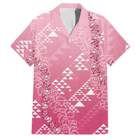 Hawaii Rose Pink Kapa Family Matching Off Shoulder Maxi Dress and Hawaiian Shirt Vintage 'Ohe Kāpala Motifs Mix Plumeria Leis