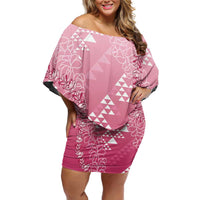 Hawaii Rose Pink Kapa Family Matching Off Shoulder Short Dress and Hawaiian Shirt Vintage 'Ohe Kāpala Motifs Mix Plumeria Leis
