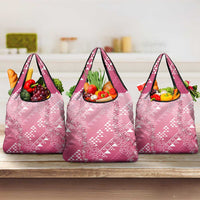 Hawaii Rose Pink Kapa Grocery Bag Vintage 'Ohe Kāpala Motifs Mix Plumeria Leis