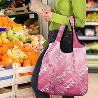 Hawaii Rose Pink Kapa Grocery Bag Vintage 'Ohe Kāpala Motifs Mix Plumeria Leis