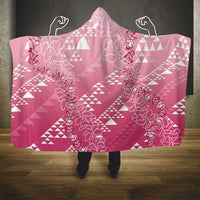 Hawaii Rose Pink Kapa Hooded Blanket Vintage 'Ohe Kāpala Motifs Mix Plumeria Leis