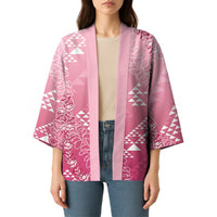 Hawaii Rose Pink Kapa Kimono Vintage 'Ohe Kāpala Motifs Mix Plumeria Leis LT7 - Polynesian Pride