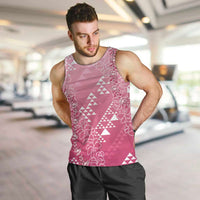 Hawaii Rose Pink Kapa Men Tank Top Vintage 'Ohe Kāpala Motifs Mix Plumeria Leis