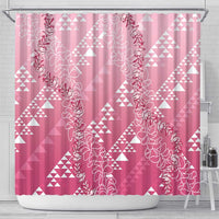 Hawaii Rose Pink Kapa Shower Curtain Vintage 'Ohe Kāpala Motifs Mix Plumeria Leis