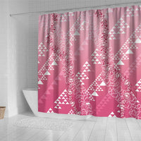 Hawaii Rose Pink Kapa Shower Curtain Vintage 'Ohe Kāpala Motifs Mix Plumeria Leis
