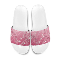 Hawaii Rose Pink Kapa Slide Sandals Vintage 'Ohe Kāpala Motifs Mix Plumeria Leis
