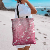 Hawaii Rose Pink Kapa Tote Bag Vintage 'Ohe Kāpala Motifs Mix Plumeria Leis