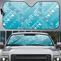 Hawaii Turquoise Kapa Auto Sun Shade Vintage 'Ohe Kāpala Motifs Mix Plumeria Leis
