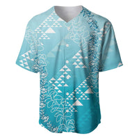 Hawaii Turquoise Kapa Baseball Jersey Vintage 'Ohe Kāpala Motifs Mix Plumeria Leis LT7 Turquoise - Polynesian Pride