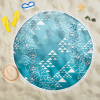 Hawaii Turquoise Kapa Beach Blanket Vintage 'Ohe Kāpala Motifs Mix Plumeria Leis