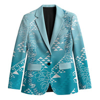 Hawaii Turquoise Kapa Blazer Vintage 'Ohe Kāpala Motifs Mix Plumeria Leis
