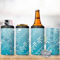 Hawaii Turquoise Kapa 4 in 1 Can Cooler Tumbler Vintage 'Ohe Kāpala Motifs Mix Plumeria Leis