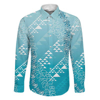 Hawaii Turquoise Kapa Family Matching Short Sleeve Bodycon Dress and Hawaiian Shirt Vintage 'Ohe Kāpala Motifs Mix Plumeria Leis