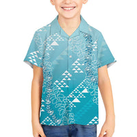 Hawaii Turquoise Kapa Hawaiian Shirt Vintage 'Ohe Kāpala Motifs Mix Plumeria Leis
